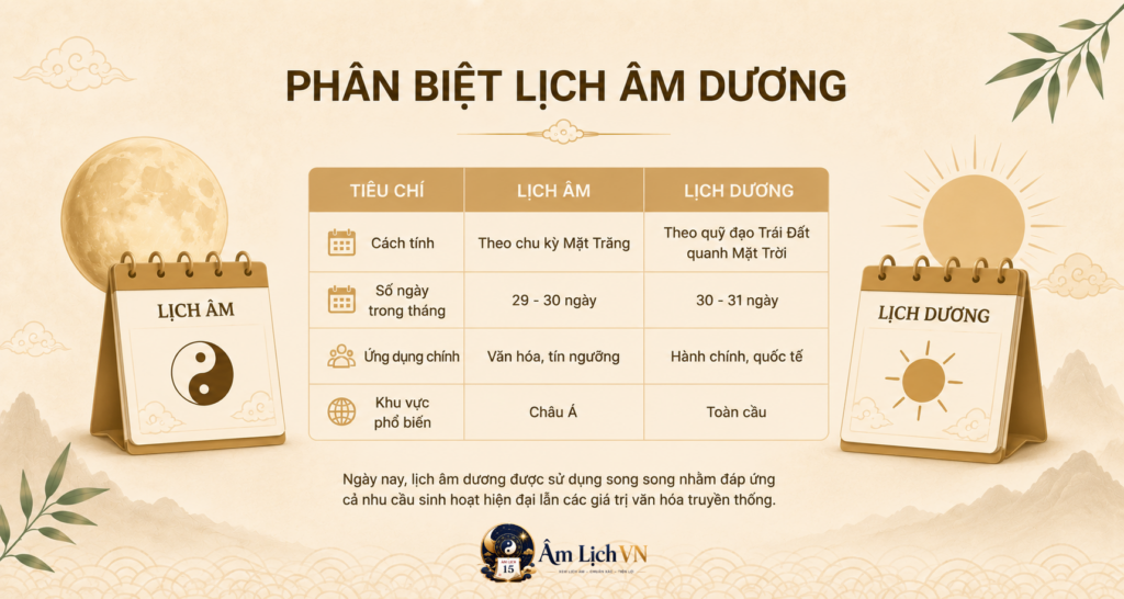 Phân biệt lịch âm dương